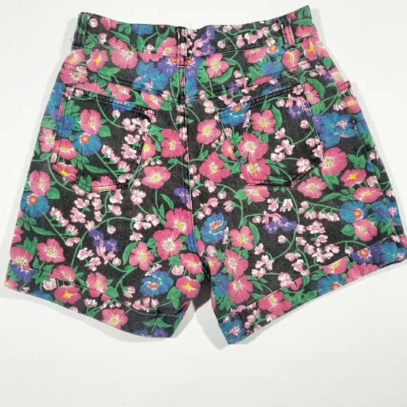 VTG 80s 90s Super High Waisted Floral Denim Shorts - Picture 5 of 5